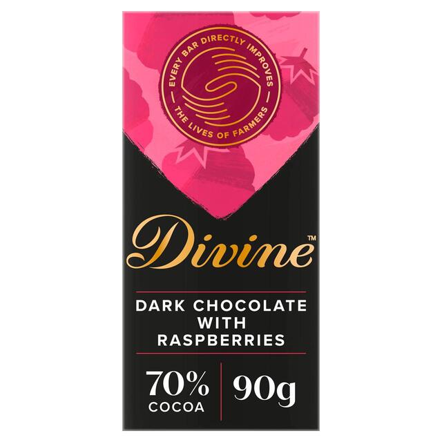 Divine 70% de chocolat noir avec framboise 90g