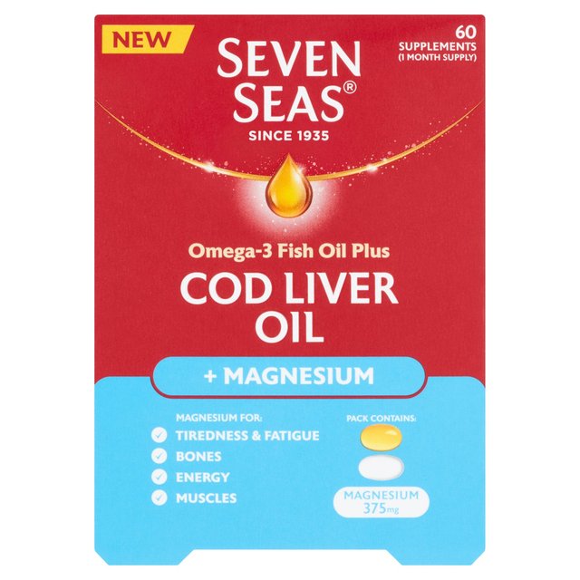Seven Seas Cod Liver Oil Plus Magnesio 60 por paquete 