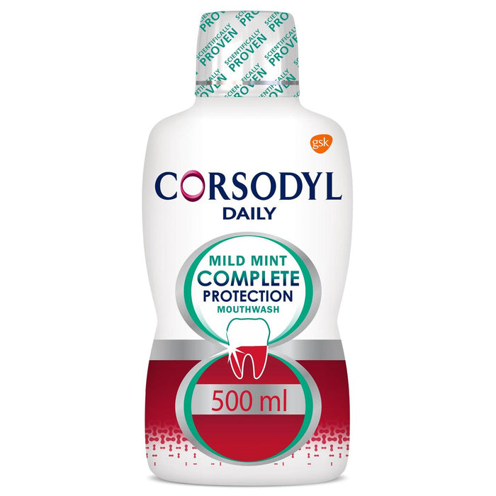 Corsodyl täglich milde Minze komplettes Schutz Mundwasser 500 ml